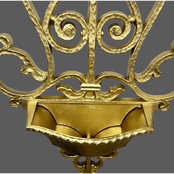 Vtg 1963 Homco Gold Tone Wall Pocket Planter Ornate Sconce 24” Hollywood Regency - Picture 3 of 5